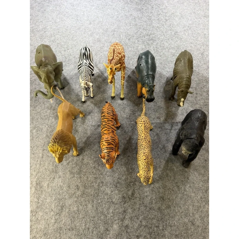 Vintage K&M Style Articulated Safari Animals 9 Pc Posable Wildlife Figure Lot